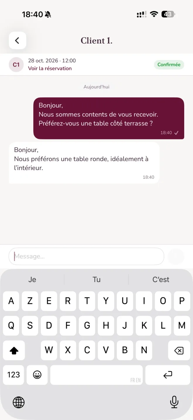 Messagerie avec un client